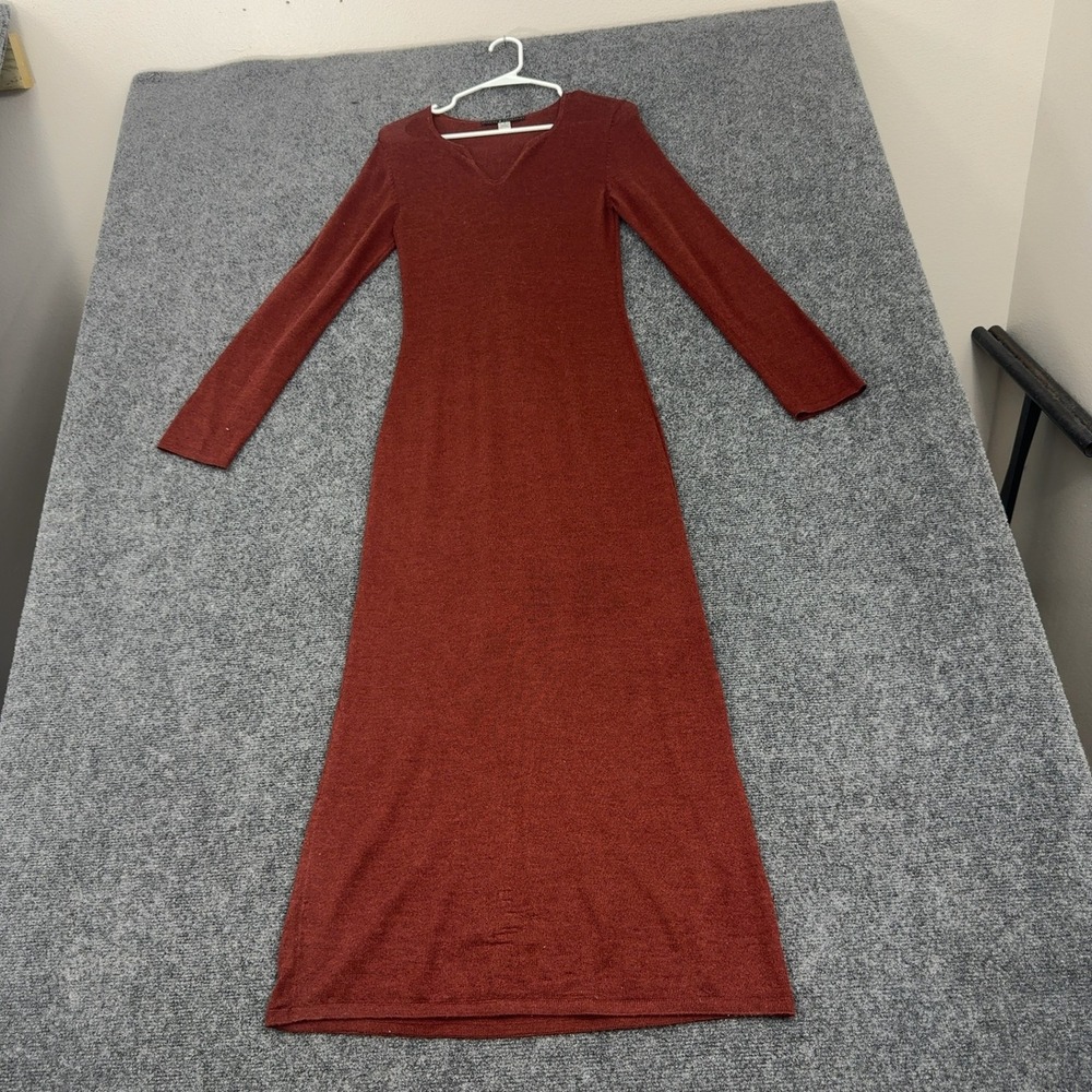 Peruvian Connection Dress Womens S Rust Alpaca Silk Knit V-Neck Maxi Boho Luxury